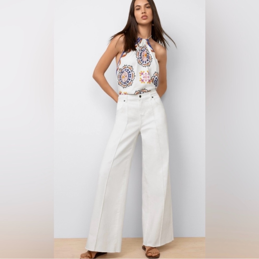 Johnny Was Braided Wide Leg Jeans Women's Size 28 White Retail $278 NWT
